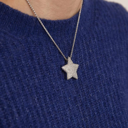 Collier chaine : 40 cm / Blanc/Gris / Or 750 Collier Pendentif Etoile diamants 58 Facettes 170216R