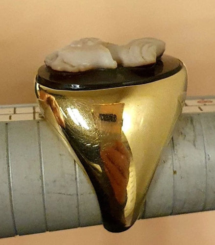 Bague 61 Chevalière Or jaune Camée Agate 58 Facettes R 1274  mnoe