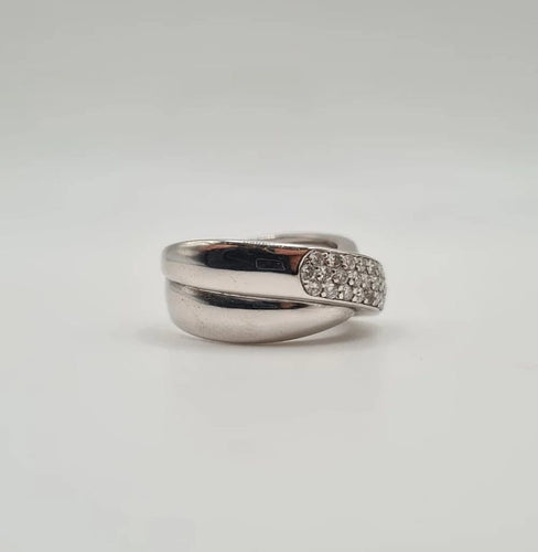Bague 52.5 Bague or blanc sertie de diamants 58 Facettes