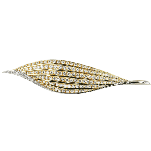 Pendentif Brosche/Pendentif feuille en or jaune 18 carats et diamants 58 Facettes 1702