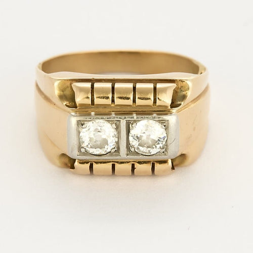 Bague 51.5 Bague chevalière en or rose et platine, diamants 58 Facettes CHAR6098