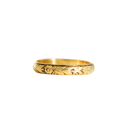 Bague 56 Bague Art nouveau en or jaune 14 carats à gravure florale (vers 1900) 58 Facettes