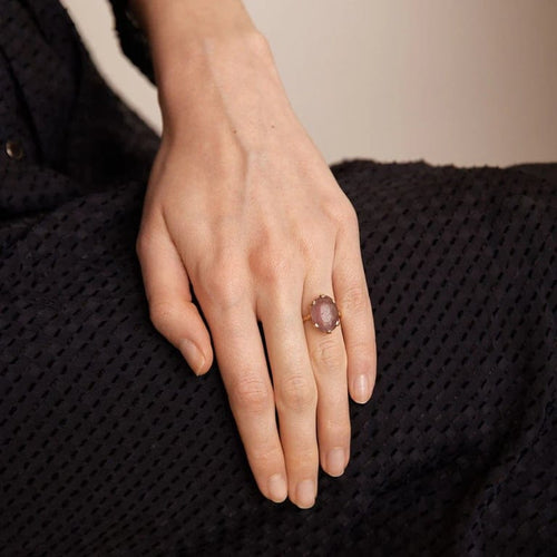 Bague 46 Bague Or jaune, quartz rose 58 Facettes