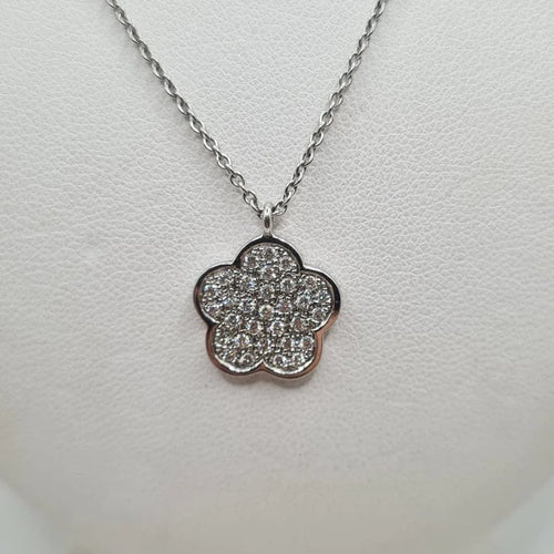 Collier Collier fleur or blanc 18 carats serti de diamants naturels 58 Facettes