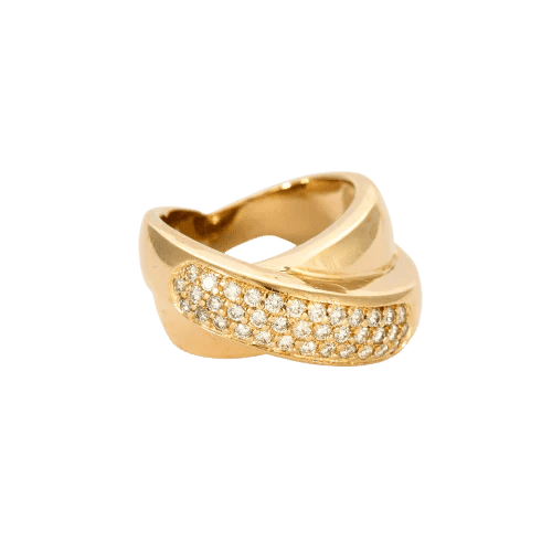 Bague 54 Bague croisée en or jaune et pavage de diamants 58 Facettes LJ10