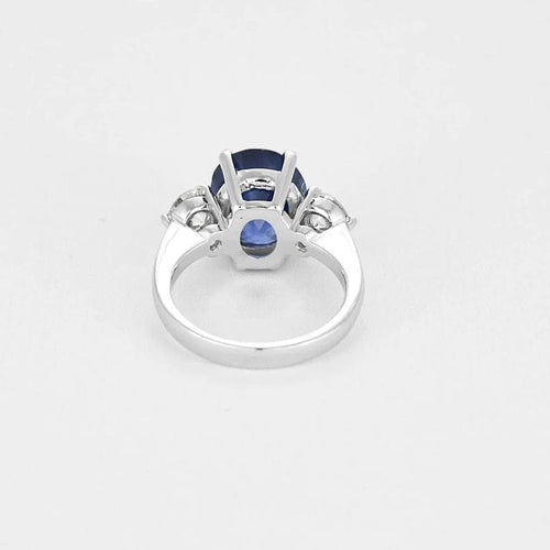 Bague 53 Bague - Bague saphir ovale 6,05 ct en or blanc 18k et diamants 58 Facettes LJ20-9