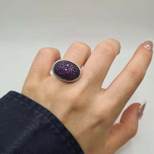 Bague 55 Bague or blanc sertie d'améthystes 58 Facettes