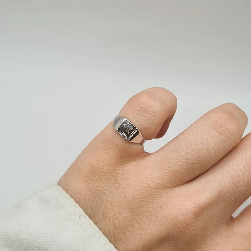 Bague 44 Chevalière or blanc 18 carats 58 Facettes