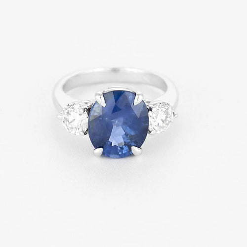 Bague 53 Bague - Bague saphir ovale 6,05 ct en or blanc 18k et diamants 58 Facettes LJ20-9