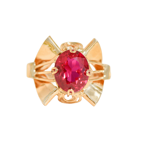 Bague 54.5 Bague cocktail vintage - Bague en or jaune 14K et rubis synthétique 58 Facettes 2353