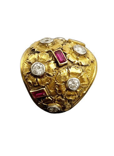 Bague Cozzolino - Bague bombée en or jaune 18K avec diamants et rubis 58 Facettes