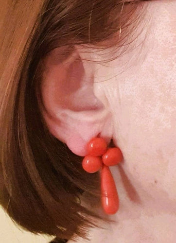 Boucles d'oreilles BOUCLES d'OREILLES CORAIL MEDITERRANEEN 3 CABOCHONS et 1 POIRE PENDANTE 58 Facettes