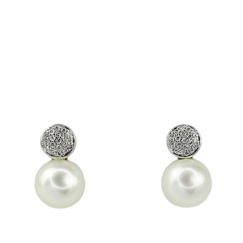Boucles d'oreilles Boucles d'oreilles puces - Perles et diamants en or blanc 585 58 Facettes 2305