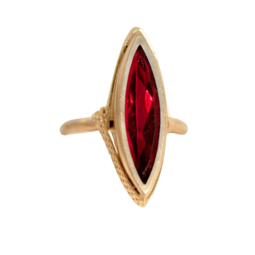 Bague 52 Bague vintage navette en or jaune 18 carats avec rubis synthétique 58 Facettes
