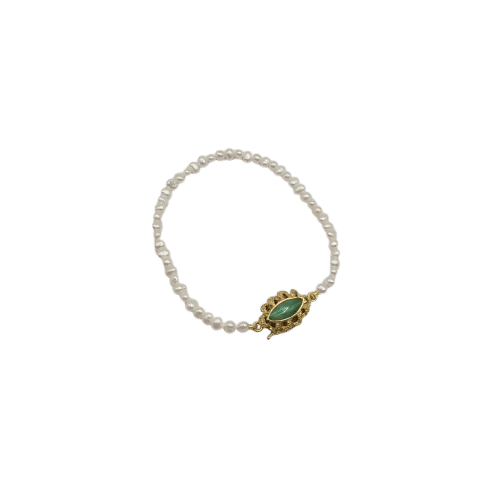 Bracelet Bracelet or jaune 14 carats serti de perles et pierre verte 58 Facettes