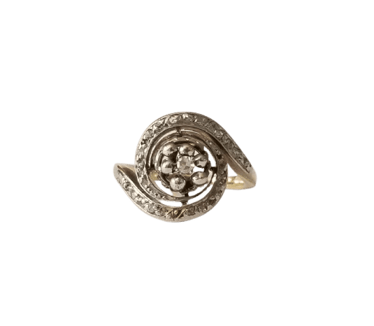 Bague 49 Bague tourbillon ancienne en or jaune 18k et diamants 58 Facettes
