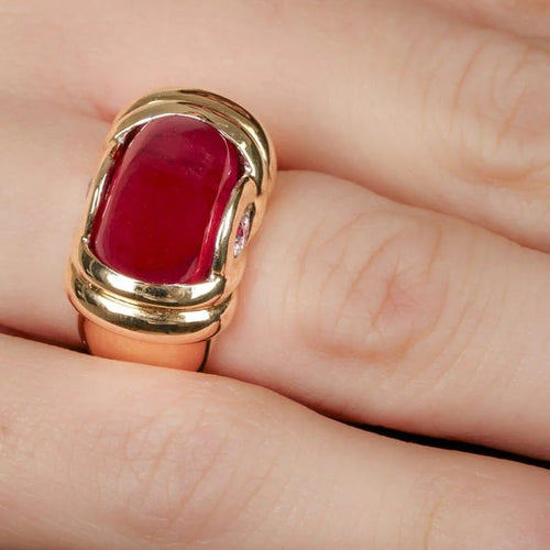 Bague 49 Bague Or Jaune, Pierre Rouge Cabochon et Diamants 58 Facettes 61E00483