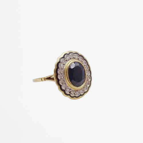 Bague 55 Bague Marguerite en or jaune saphir et diamants 58 Facettes