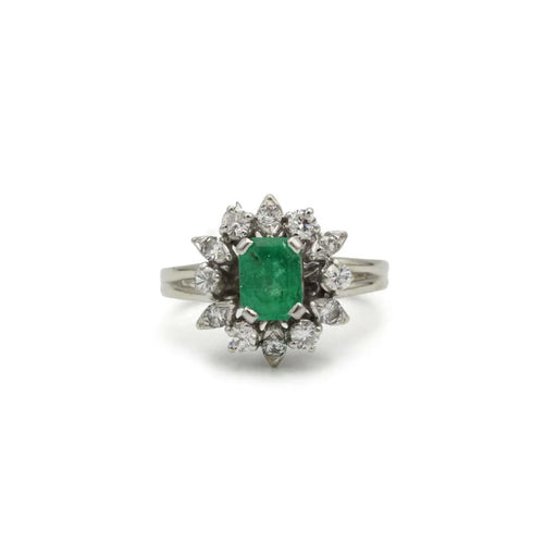 Bague 51 Bague Marguerite - Or blanc, Platine, Emeraude & Diamants 58 Facettes 250459R