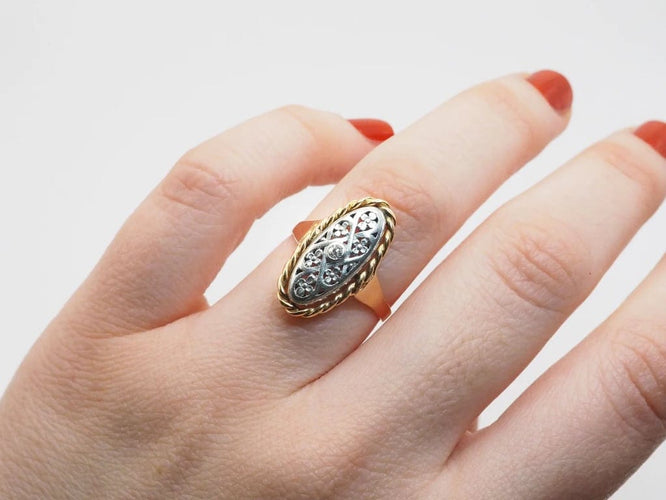 Bague 55 Bague ancienne diamant argent et or jaune 58 Facettes 4714