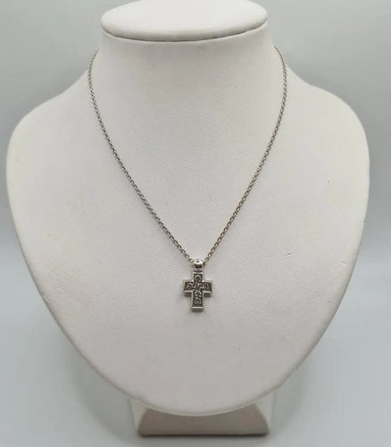 Collier Collier et pendentif croix or blanc sertis de diamants 58 Facettes