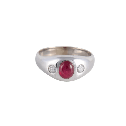 Bague 64 Bague Jonc anglais Rubis cabochon Diamants 58 Facettes FM100