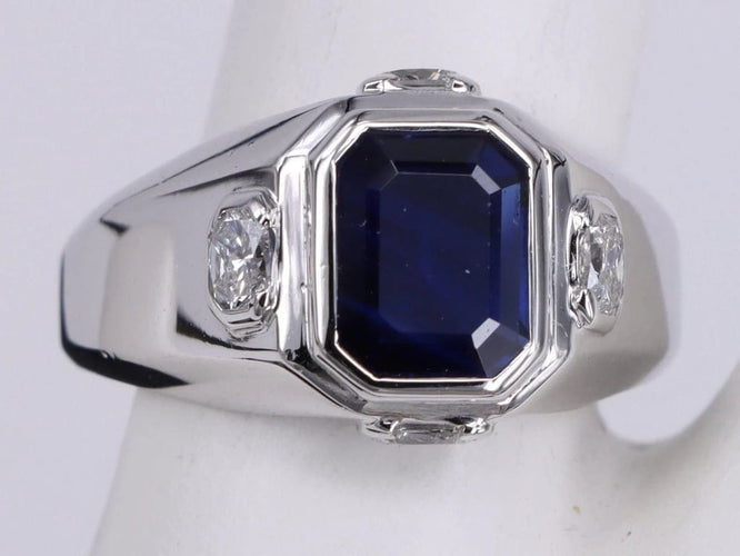 Bague 58 Bague saphir taille émeraude et diamants en or blanc 58 Facettes BA-1323