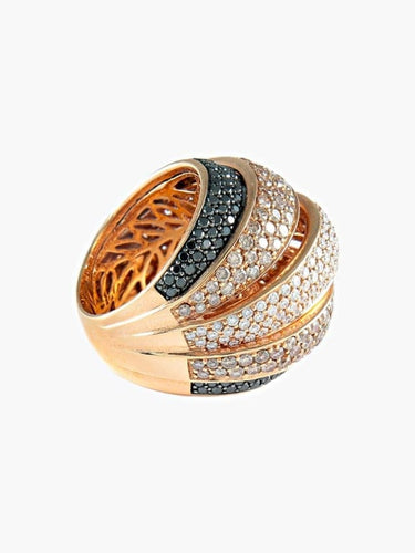 Bague 51.5 Bague pavée en or rose et diamants blancs, bruns et noirs 58 Facettes 422 50057