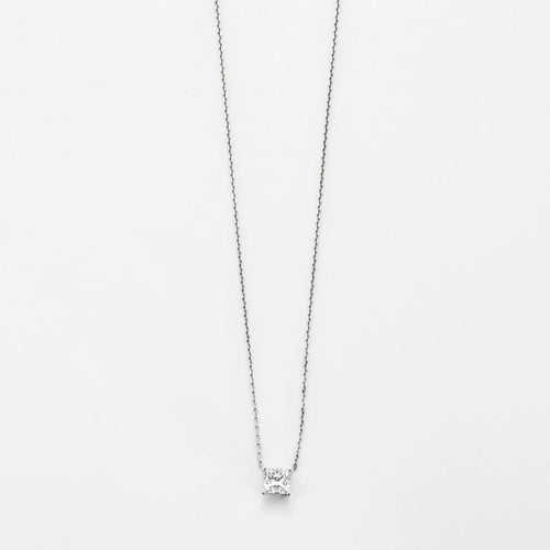 Collier Collier or blanc 18 carats sertie d'un diamant princesse 58 Facettes