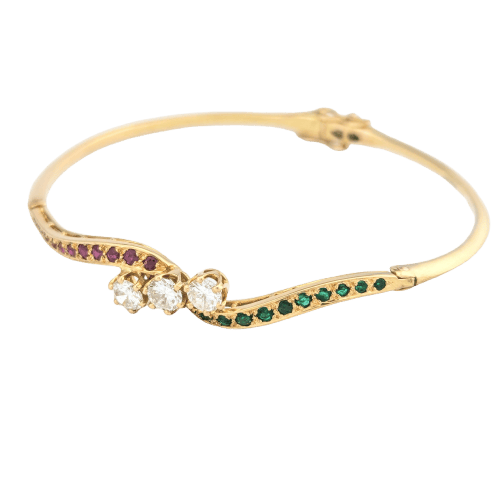 Bracelet Bracelet jonc en or jaune 18 carats avec diamants, rubis et émeraudes 58 Facettes 31215