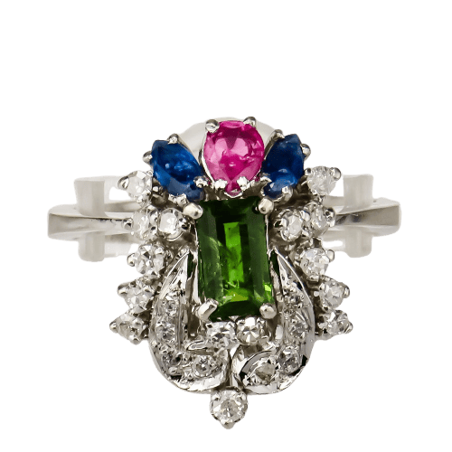 Bague 53 Bague Art nouveau en or blanc 585 avec diamants et saphirs 58 Facettes 2516
