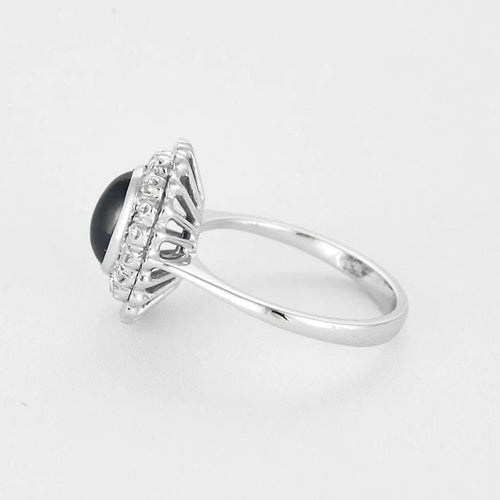 Bague 55.5 Bague à chaton ovale en or gris 18k, saphir et diamants 58 Facettes BA491