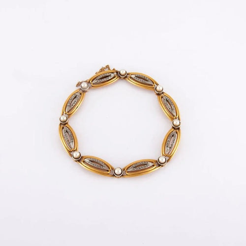 Bracelet Longueur : 17.7 cm / Jaune / Or 750 Bracelet Fin XIXème Or perles et diamants 58 Facettes 190157R