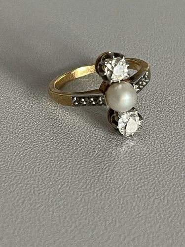 Bague 50 Bague Or Jaune Platine Perle Diamants 58 Facettes 5032