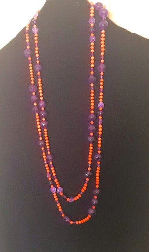 Collier Grand collier sautoir corail ancien méditerranéen et perles d'améthyste 58 Facettes