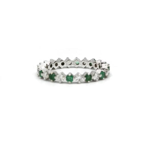 Bague 54 Alliance Or blanc Diamants Emeraudes 58 Facettes 240022R