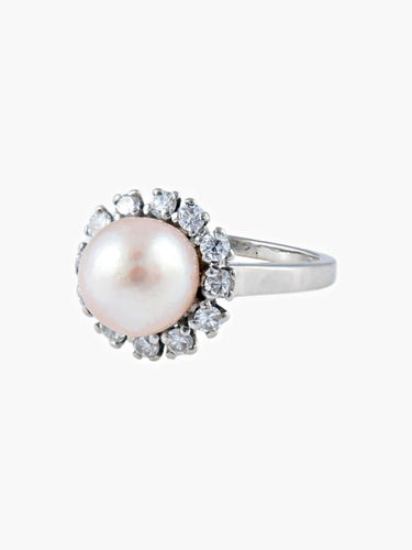 Bague 48.5 Bague or blanc perle et diamants 58 Facettes 2069