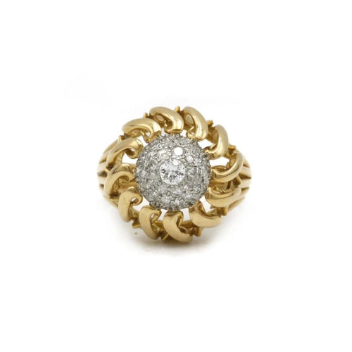 Bague 58 Bague dôme en or jaune et platine avec diamants 58 Facettes 230242R