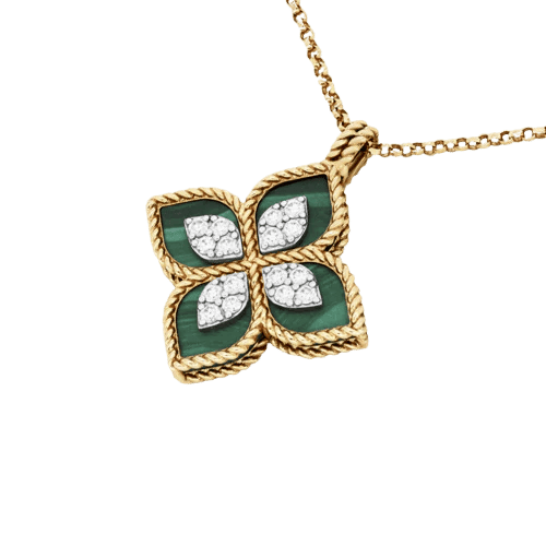 Collier Collier Roberto Coin Princess Flower Or rose, Diamants et Malachite 58 Facettes OC-63900026