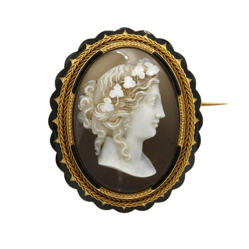 Broche Broche - Or, Camée Agate, Email 58 Facettes 250056R