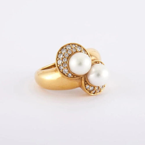 Bague 54 / Jaune / Or 750 Bague Toi et Moi perles et Diamants 58 Facettes 130160R