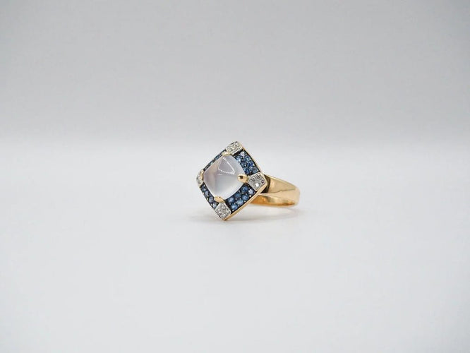Bague 58 Bague or jaune quartz saphirs et diamants 58 Facettes 5081