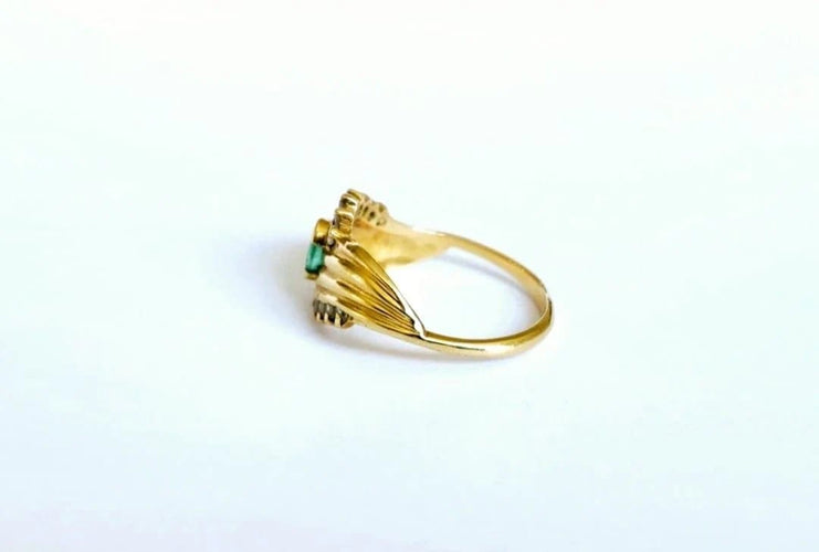 Bague 54 Bague bandeau émeraude et diamants en or jaune 18k 58 Facettes