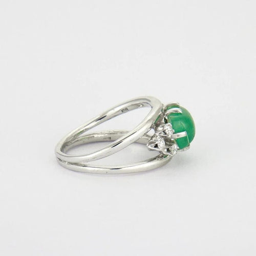 Bague 59 Bague cabochon en or gris 14k avec émeraude et diamants 58 Facettes ALGU07