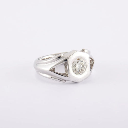 Bague 55 / Blanc/Gris / Or 750 Bague Solitaire Diamant 0.93 carat 58 Facettes 140121R