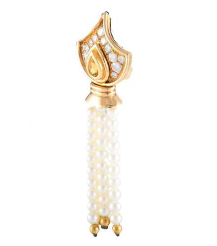 Boucles d'oreilles Boucles d'oreille citrine diamants et perles pendantes 58 Facettes