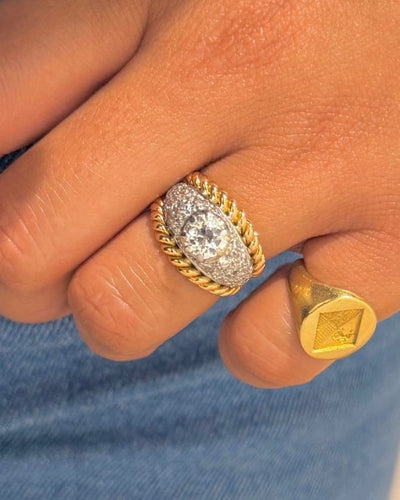 Bague 50 Bague bandeau double jonc torsadé en or blanc et or rose, diamants 58 Facettes bM