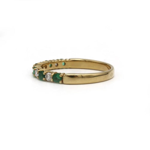 Bague 59 Demi-Alliance - Or jaune, Diamants & Emeraudes 58 Facettes 250066SP
