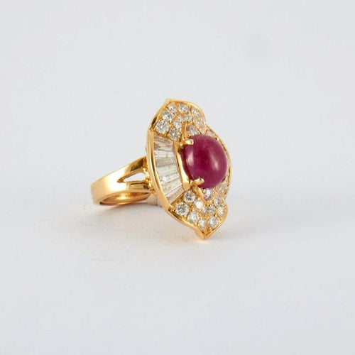 Bague 45 Bague - Rubis cabochon en or jaune 18k et diamants 58 Facettes ALGU21