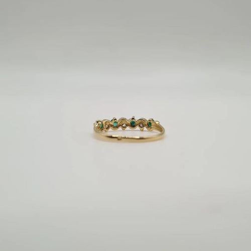 Bague 51 Demi-alliance or jaune, diamants et émeraudes 58 Facettes